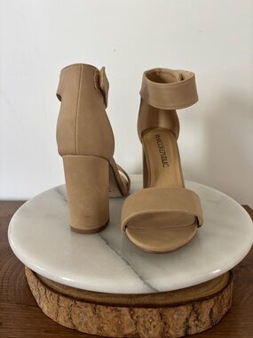 Marco Republic Taupe Ankle-Strap Block Heel Sandals